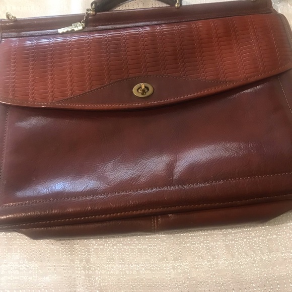 Jack George cognac color Leather Adjustable Strap Crossbody Briefcase - Picture 2 of 16